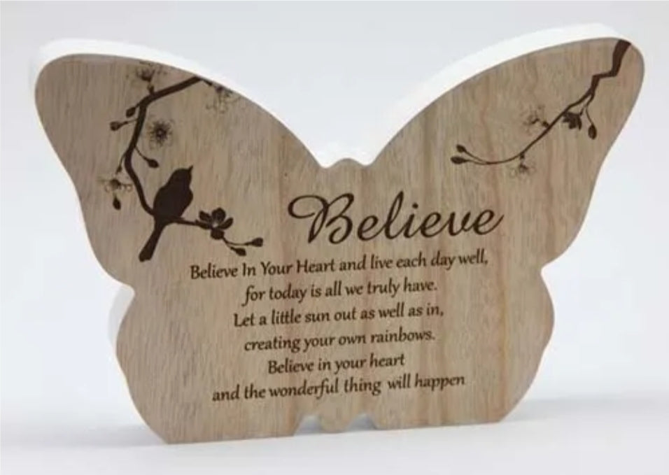 Sincerity Butterfly Sentiment Plaque Believe-Gift a Little gift shop